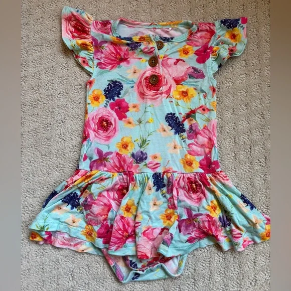 Posh Peanut Floral Ruffle Onesie - Pink, Yellow, Blue - Picture 1 of 3